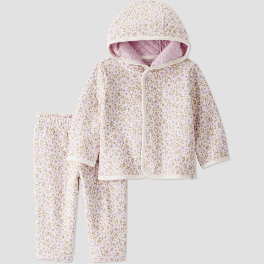 Floral 2 pc quilted   Set - Cream and Purple